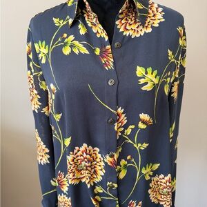 CAbi Daisy Blouse Style #3250 Gray & Yellow Floral Button Blouse Medium